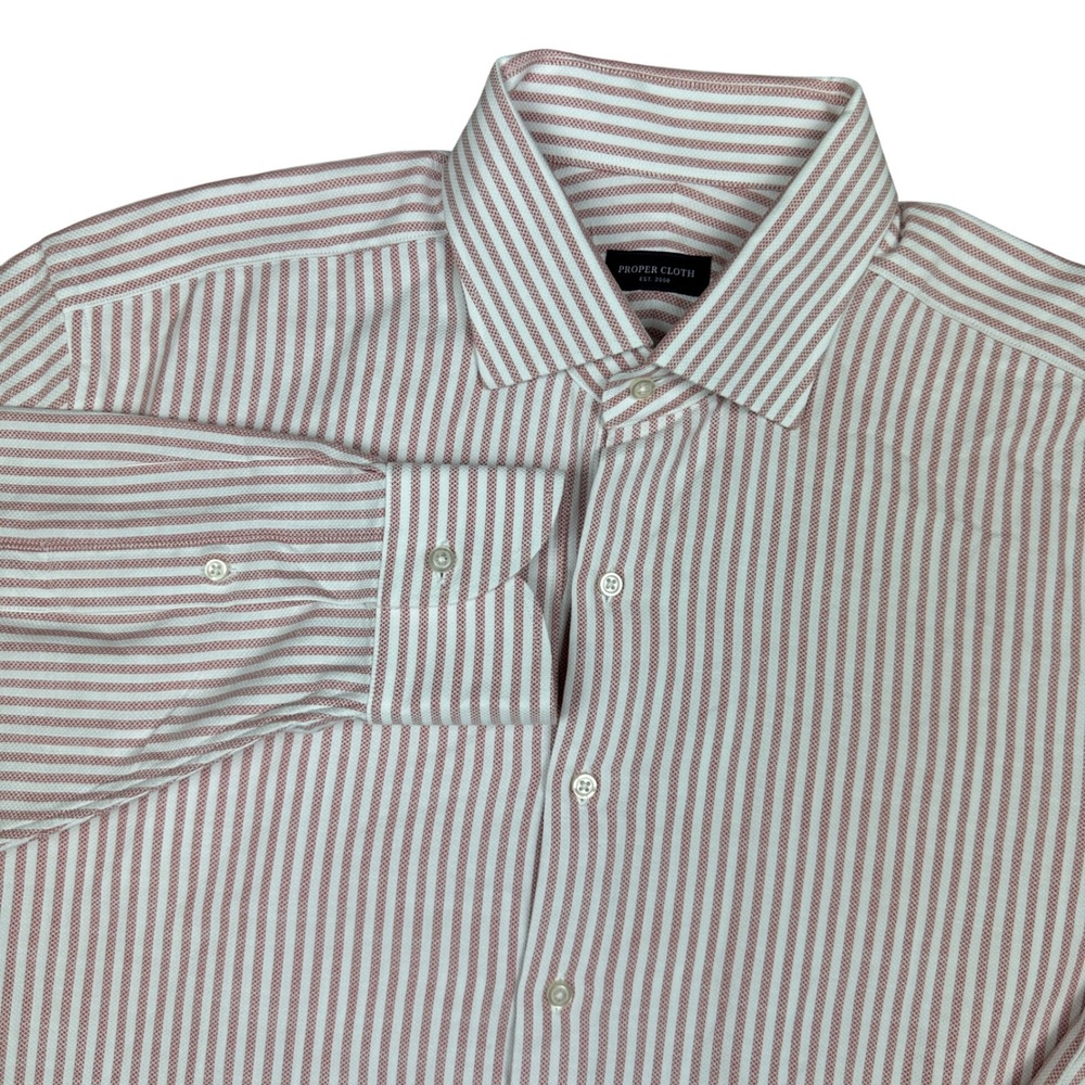 Proper Cloth Mens Orange Bengal Stripe Pique Cotton Button Down Shirt 17 33 L XL